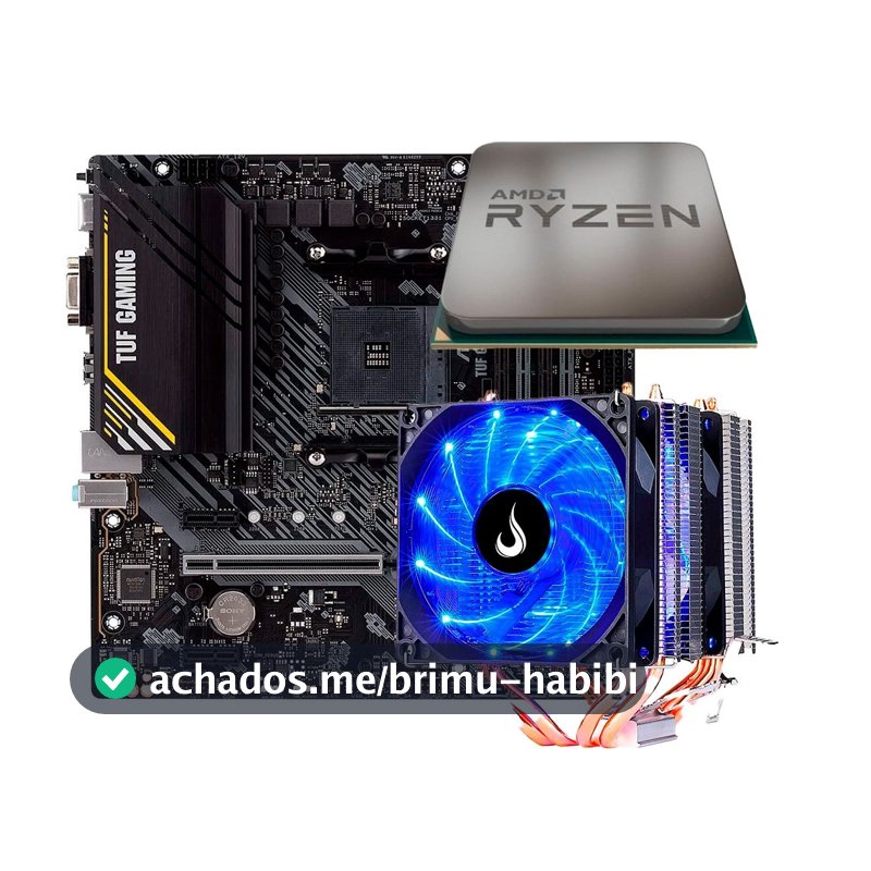 Placa-Mãe ASUS TUF GAMING A520M-PLUS II + Processador AMD Ryzen 5 5500F + Air Cooler Rise Mode Gamer G700