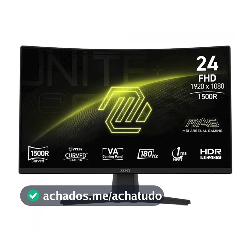 Monitor Gamer MSI MAG 242C, 24 Pol, Curvo, Full HD, VA, 1ms, 180Hz, 115% sRGB, HDMI/DP