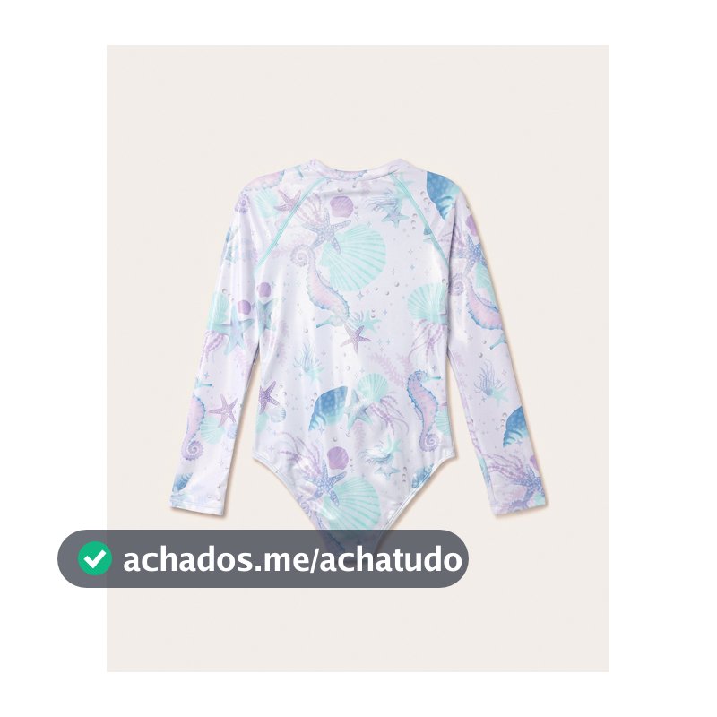 Maiô infantil manga longa estampado 5-14A - Branco