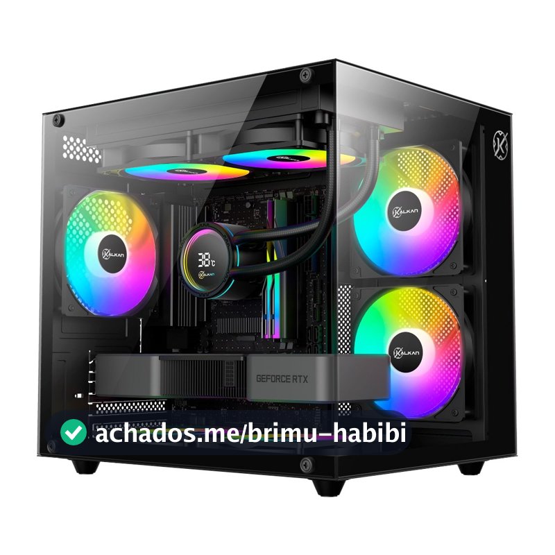 Gabinete Gamer Kalkan Midgard Lite Wind, M-ATX, Frontal e Lateral em Vidro Temperado, 3 Ventoinhas RGB, Preto - KLK00091