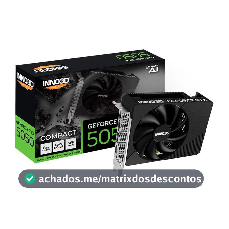 Placa de Vídeo Inno3D RTX 5050 COMPACT Nvidia GeForce. 8GB, GDDR6, 128bits, DLSS 4, Ray Tracing - N50501-08D6-174080N
