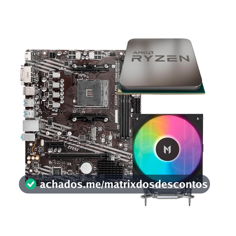 Placa Mãe MSI A520M-A PRO + Processador AMD Ryzen 5 5500F + Air Cooler MACH1 ARTIC