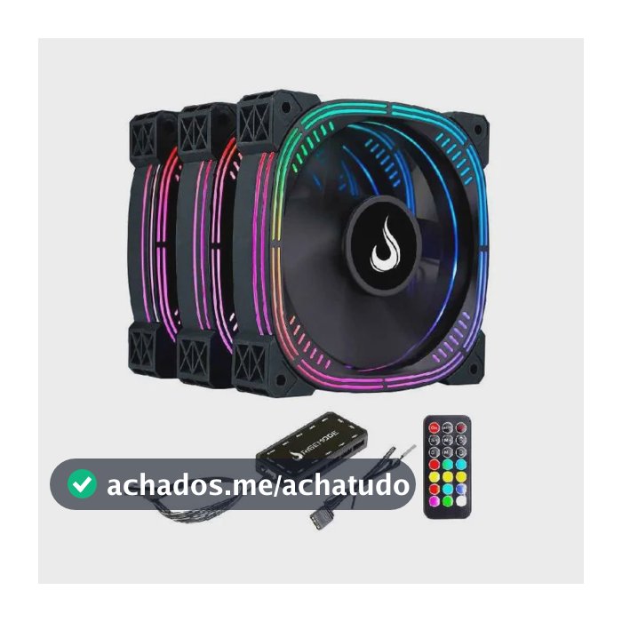 Kit Com 3 Ventoinhas Rise Mode Aura Pro Black ARGB 120mm Preto - RM-AUB-02-ARGB