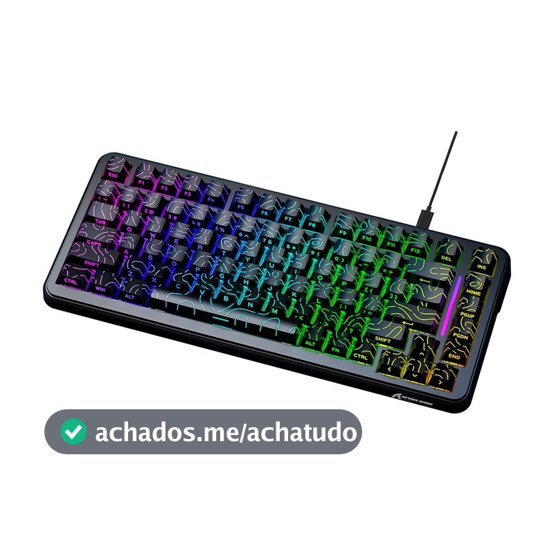 Teclado Magnético Gamer Attack Shark X82 HE, 75%, Rapid Trigger, 8000Hz, 0.01mm, Contour Line, Preto e Cinza - AS-X82HE-CL
