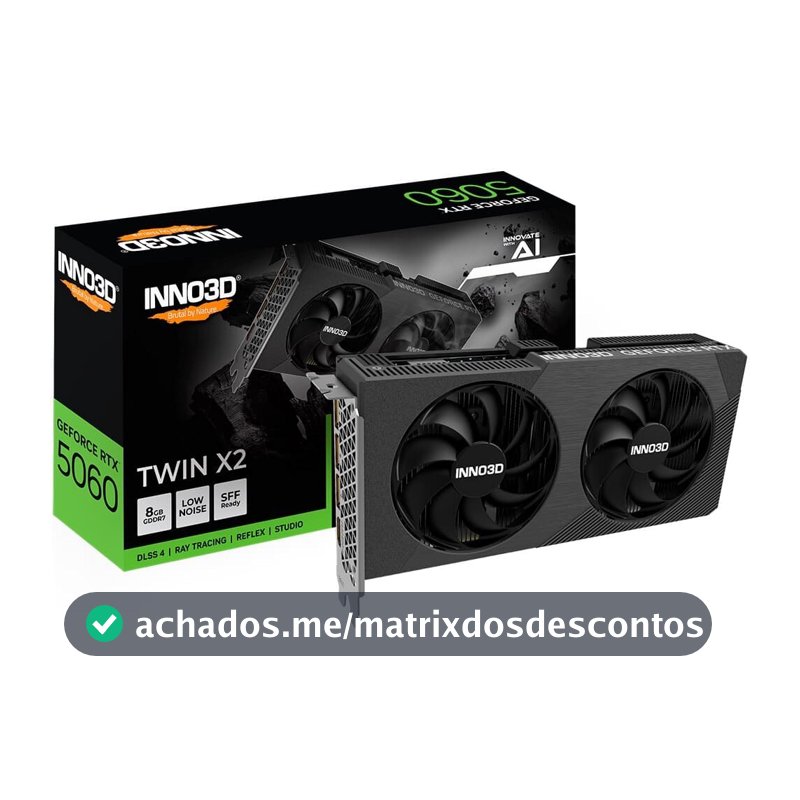 Placa de Video Inno3D RTX 5060 Twin X2 NVIDIA Geforce, 8GB, 128bits, 2497MHz, FP4 e DLSS 4, Ray Tracing - N50602-08D7-195071N