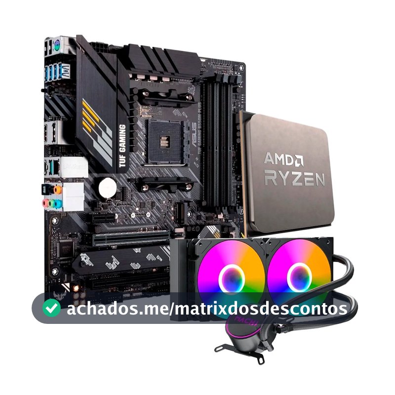 Placa-Mãe ASUS TUF Gaming B550M-Plus, mATX, DDR4 + Processador AMD Ryzen 7 5700X  + Water Cooler MACH1 Logic, RGB, 240mm