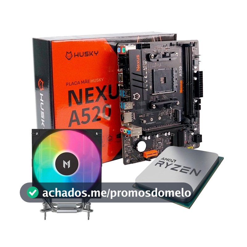 Placa-Mãe Husky Nexus A520 + Processador AMD Ryzen 5 5500F + Air Cooler MACH1 ARTIC