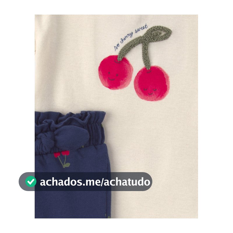 Conjunto longo bebê 2 peças estampa cerejas - Multicor